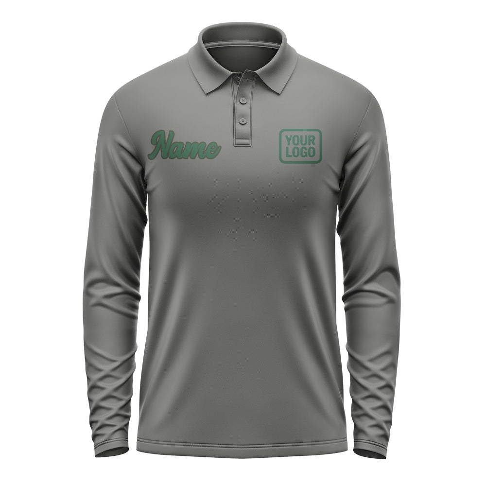 Custom Dark Grey Green Long Sleeve Polo Shirt