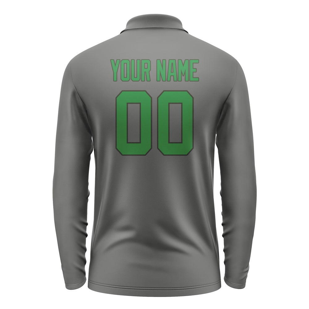 Custom Dark Grey Emerald Green Long Sleeve Polo Shirt