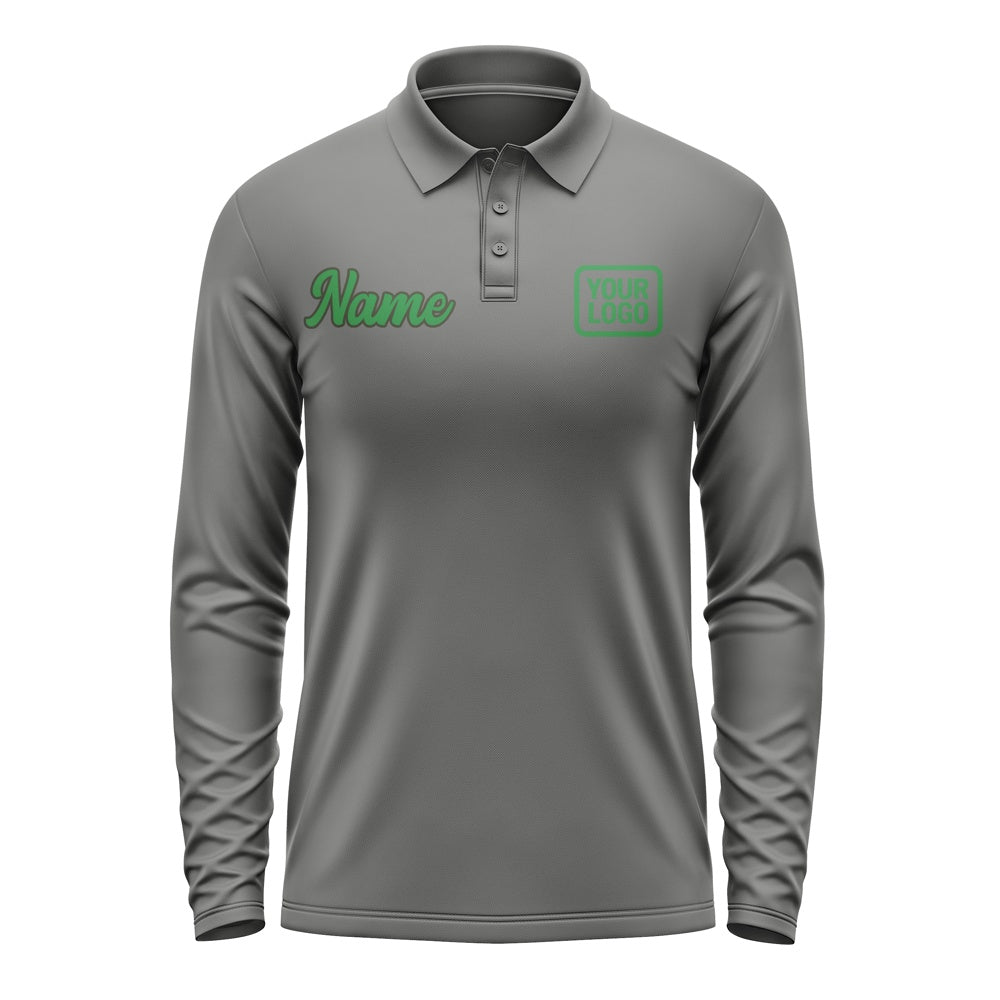 Custom Dark Grey Emerald Green Long Sleeve Polo Shirt