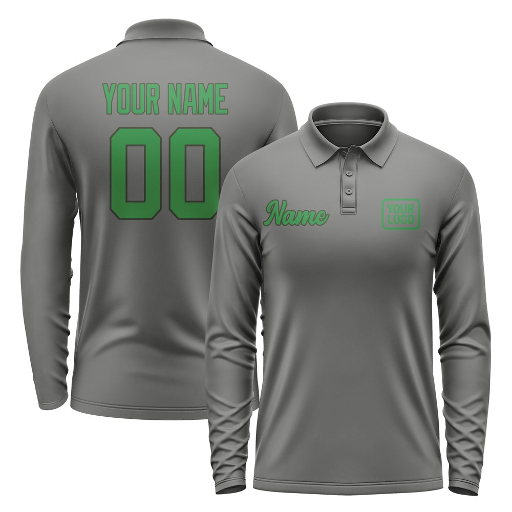 Custom Dark Grey Emerald Green Long Sleeve Polo Shirt