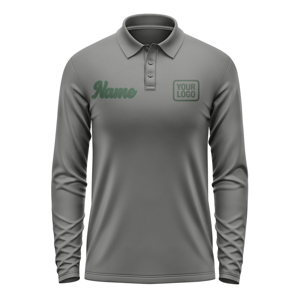 Custom Dark Grey Dark Green Long Sleeve Polo Shirt