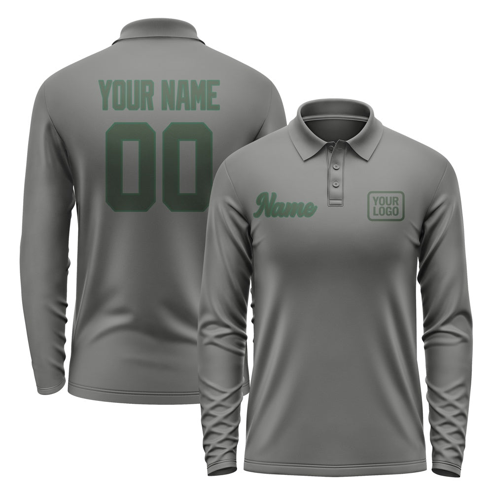 Custom Dark Grey Dark Green Long Sleeve Polo Shirt