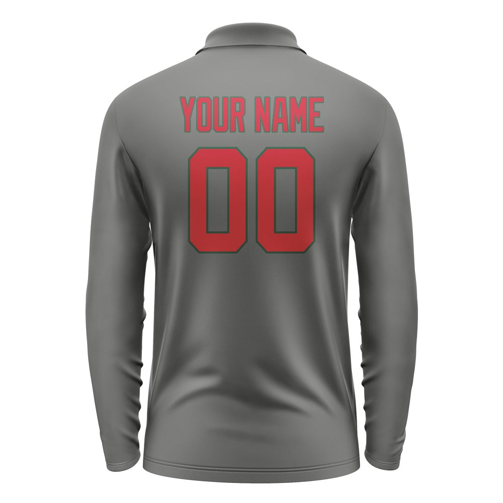 Custom Dark Grey Red Long Sleeve Polo Shirt
