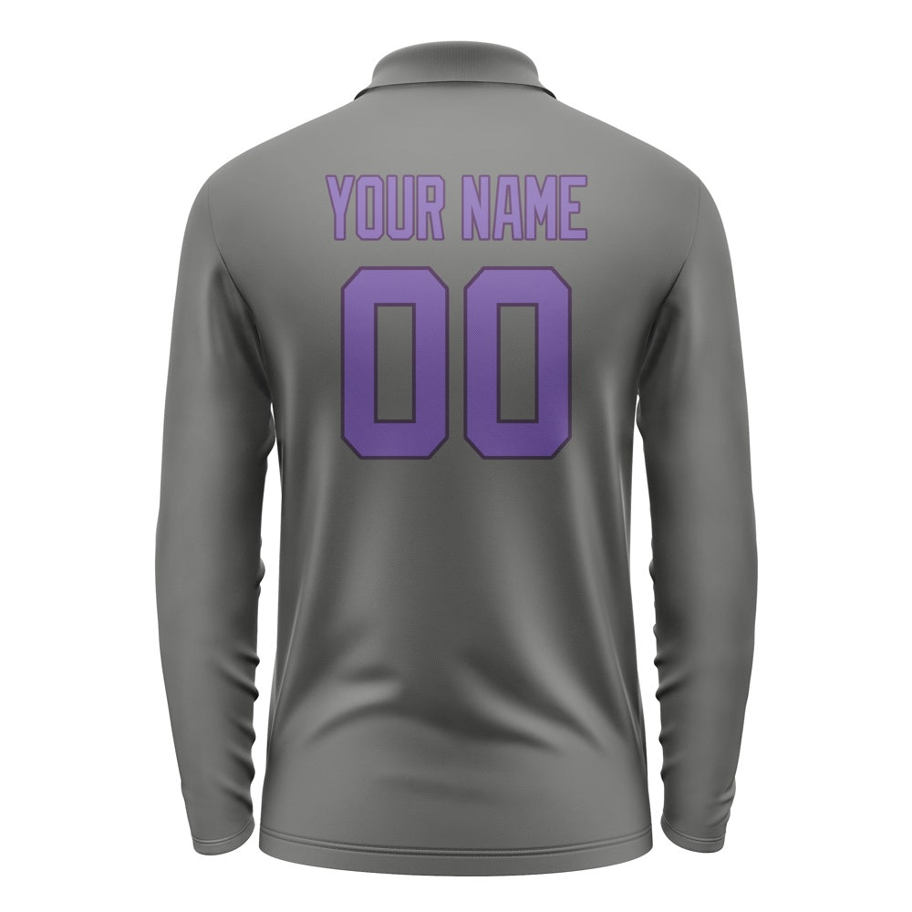 Custom Dark Grey Light Purple Long Sleeve Polo Shirt