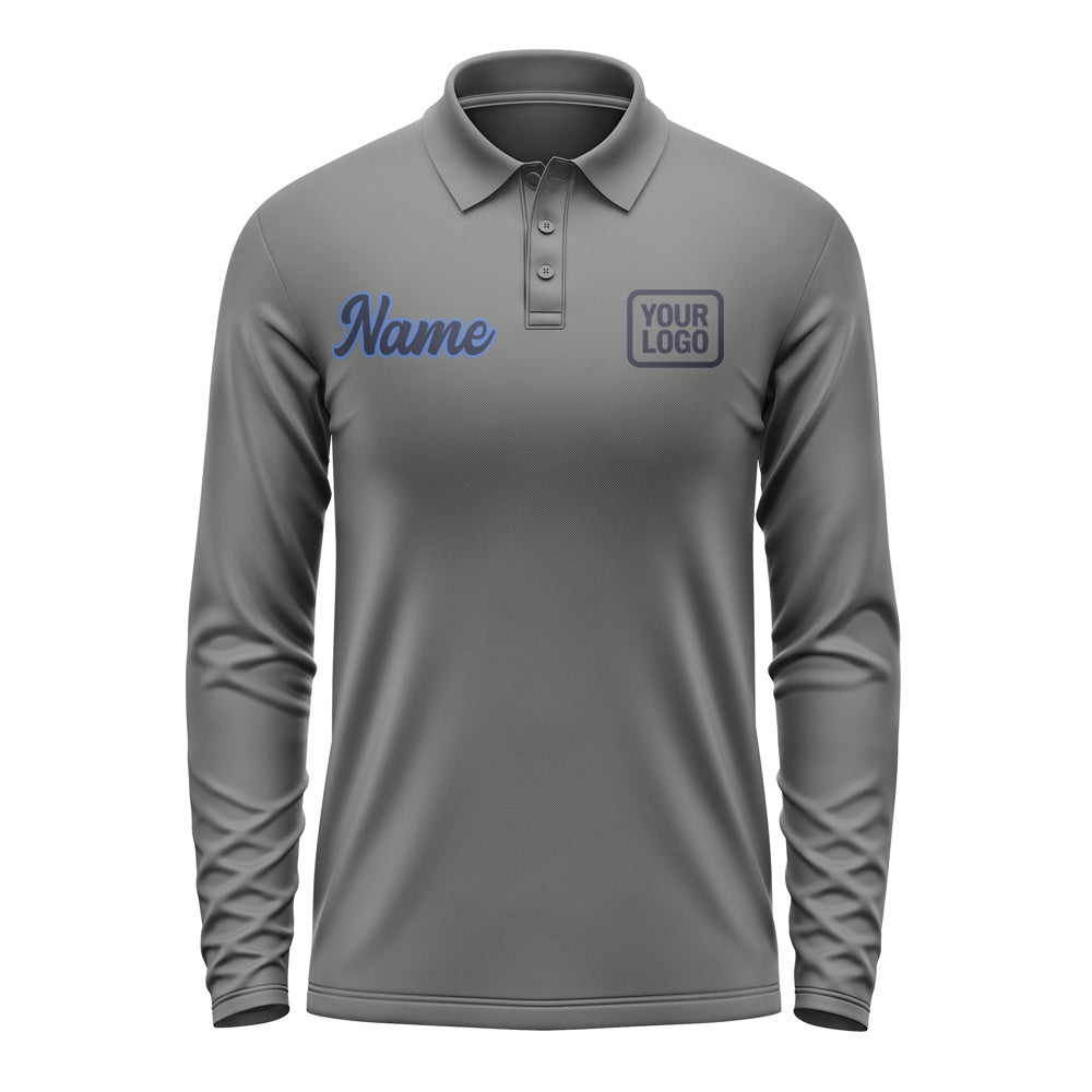 Custom Dark Grey Navy Long Sleeve Polo Shirt