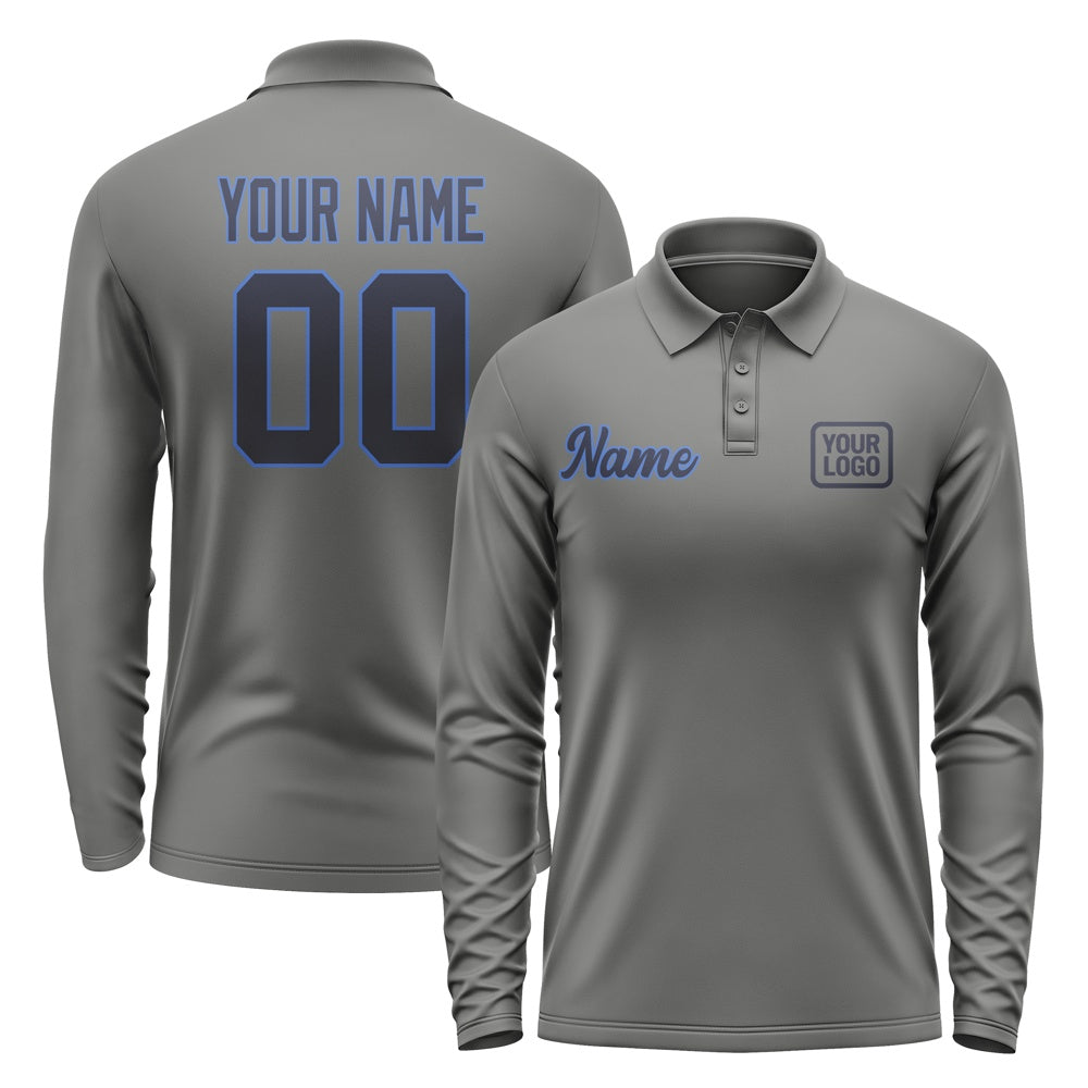 Custom Dark Grey Navy Long Sleeve Polo Shirt