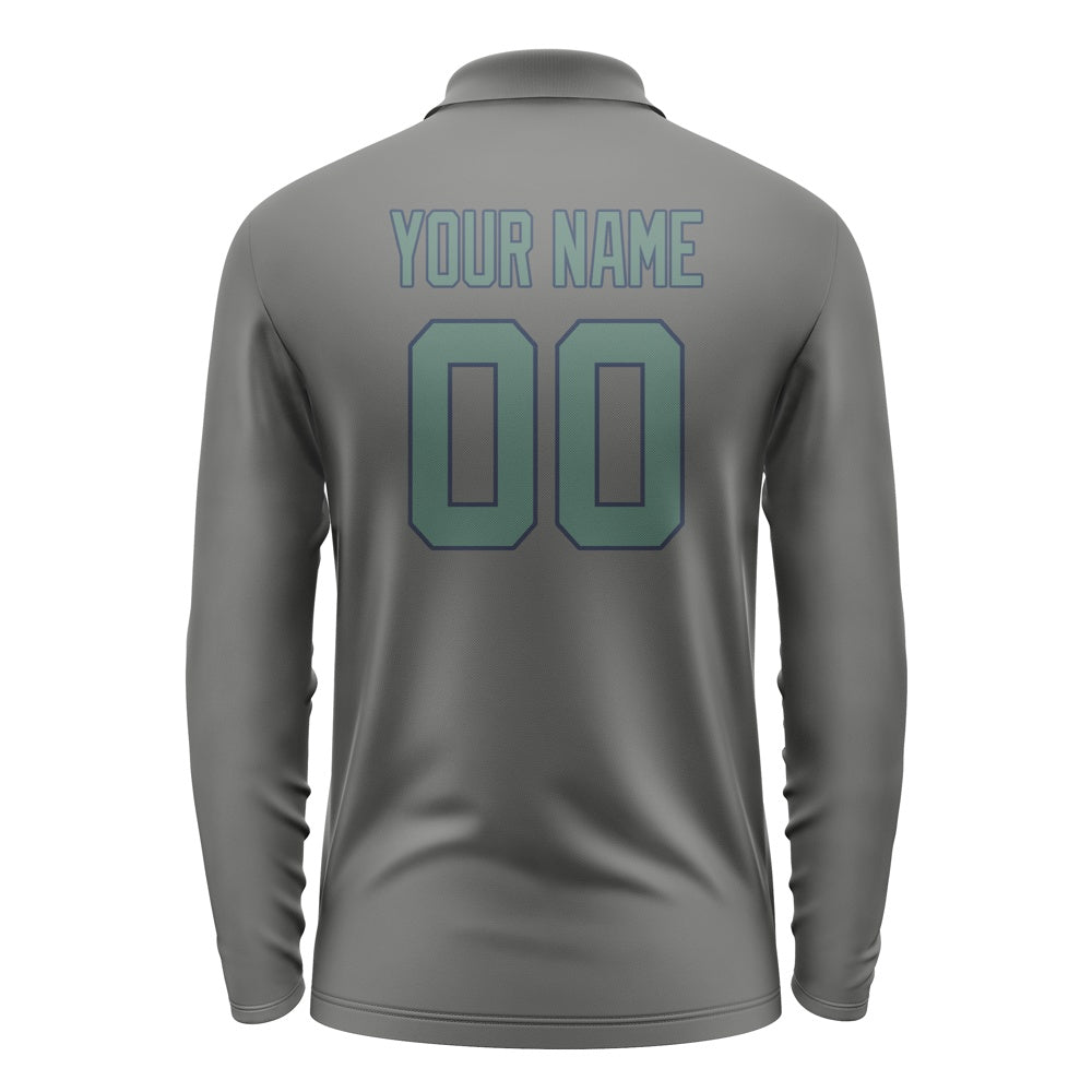 Custom Dark Grey Blue Green Long Sleeve Polo Shirt