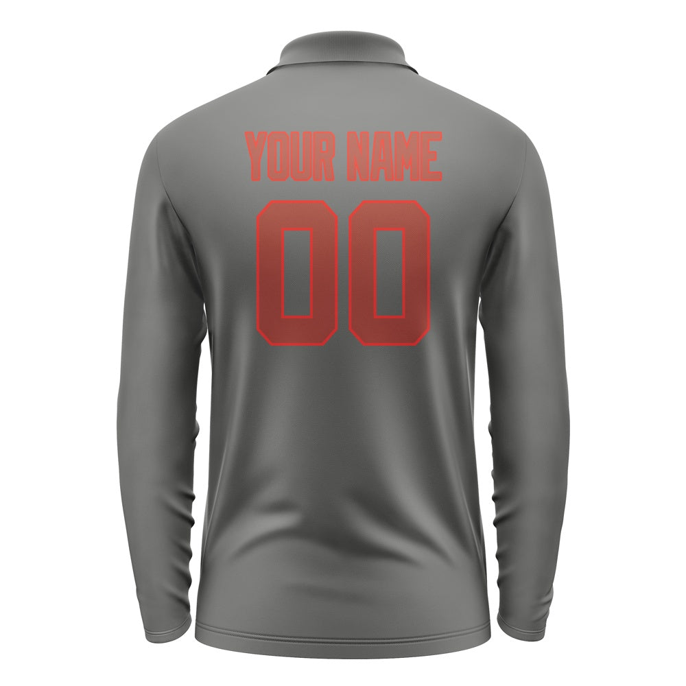 Custom Dark Grey Coral Red Long Sleeve Polo Shirt