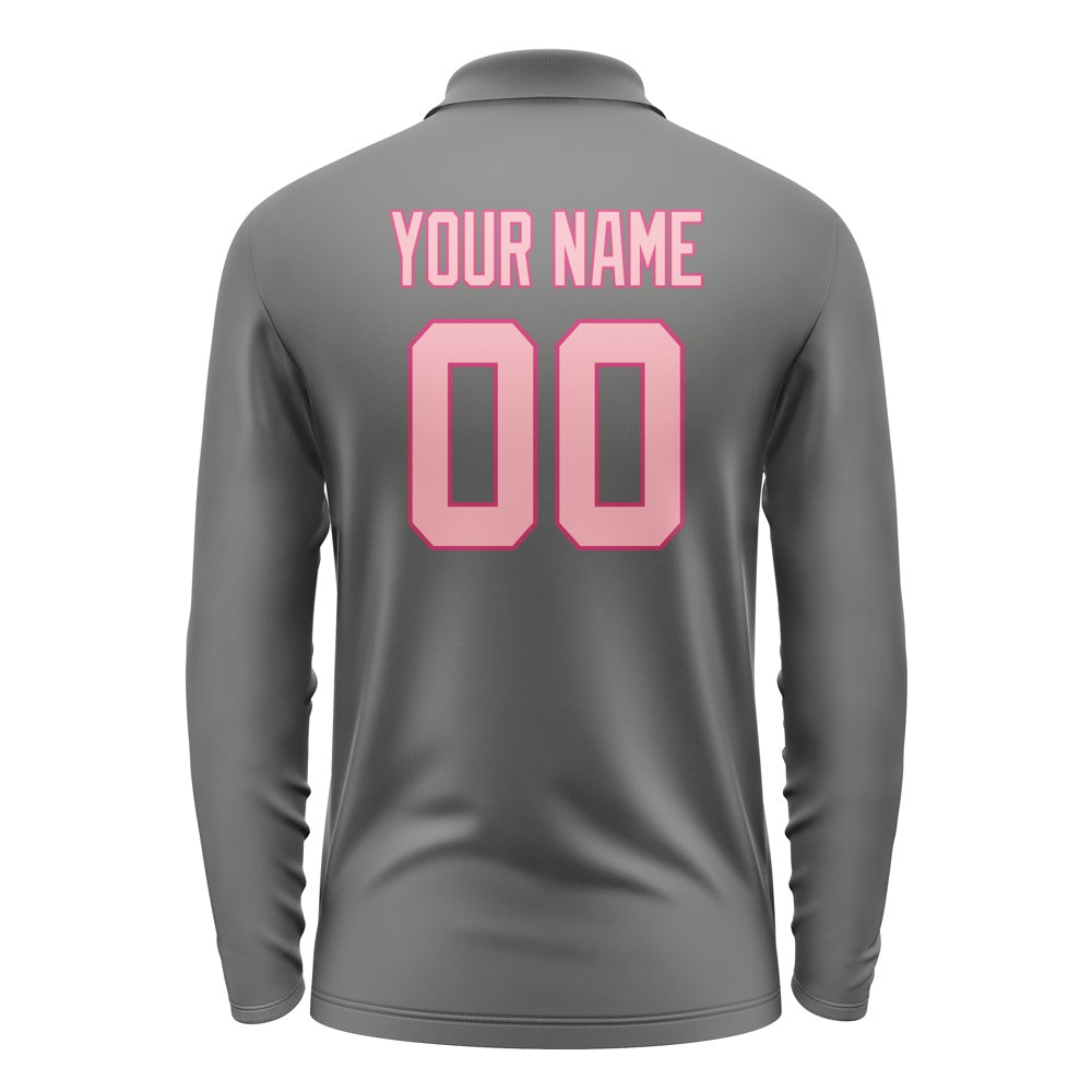 Custom Dark Grey Light Pink Long Sleeve Polo Shirt