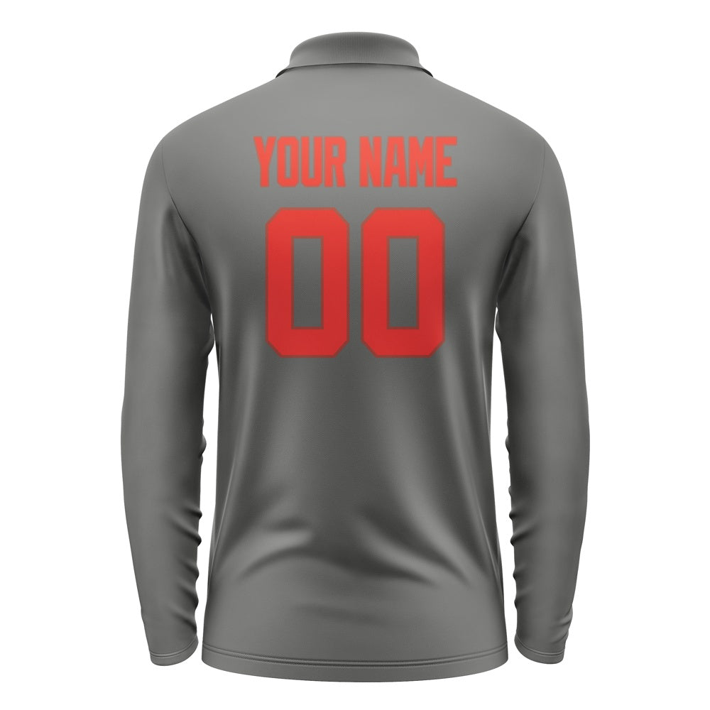 Custom Dark Grey Orange Red Long Sleeve Polo Shirt