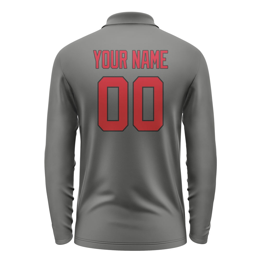 Custom Dark Grey Red Long Sleeve Polo Shirt