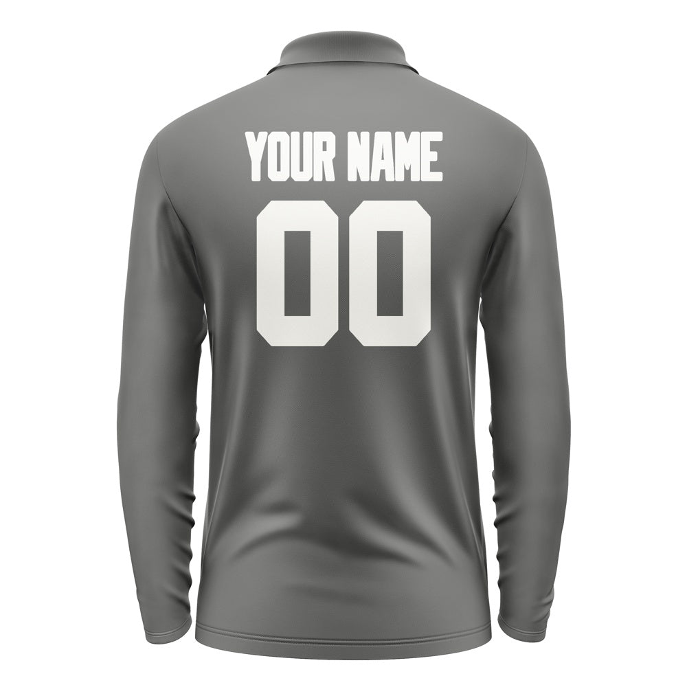 Custom Dark Grey White Long Sleeve Polo Shirt