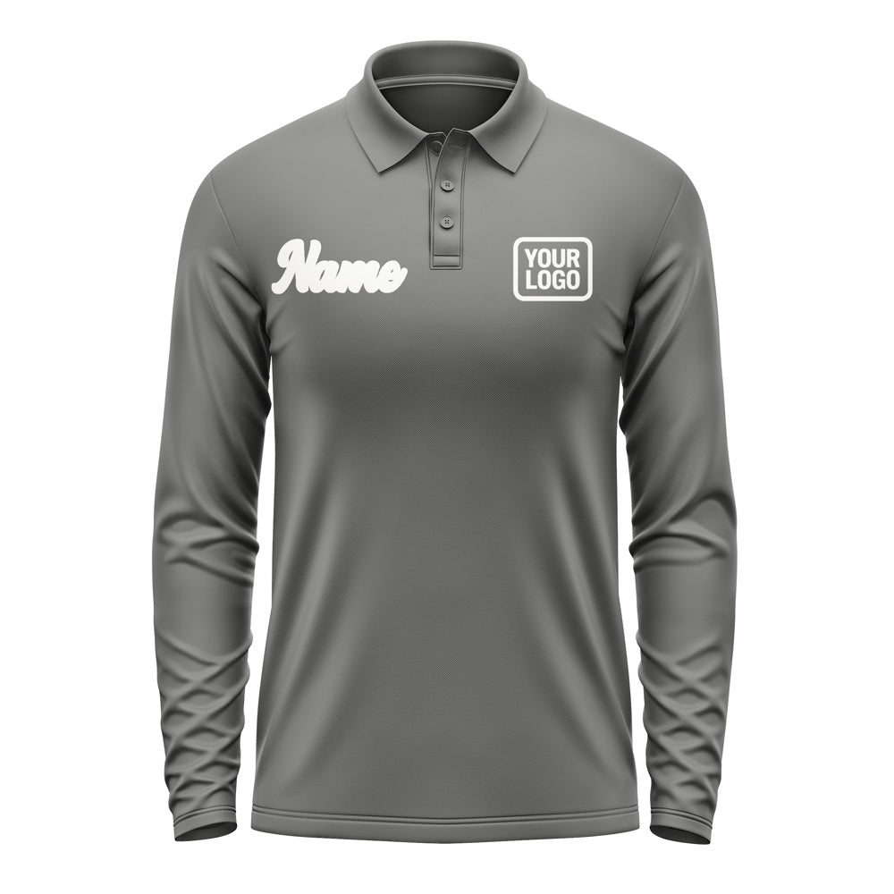 Custom Dark Grey White Long Sleeve Polo Shirt