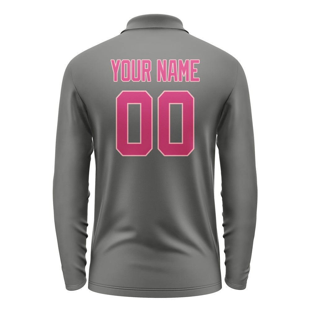 Custom Dark Grey Pink Long Sleeve Polo Shirt