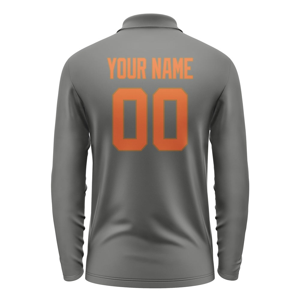 Custom Dark Grey Orange Long Sleeve Polo Shirt