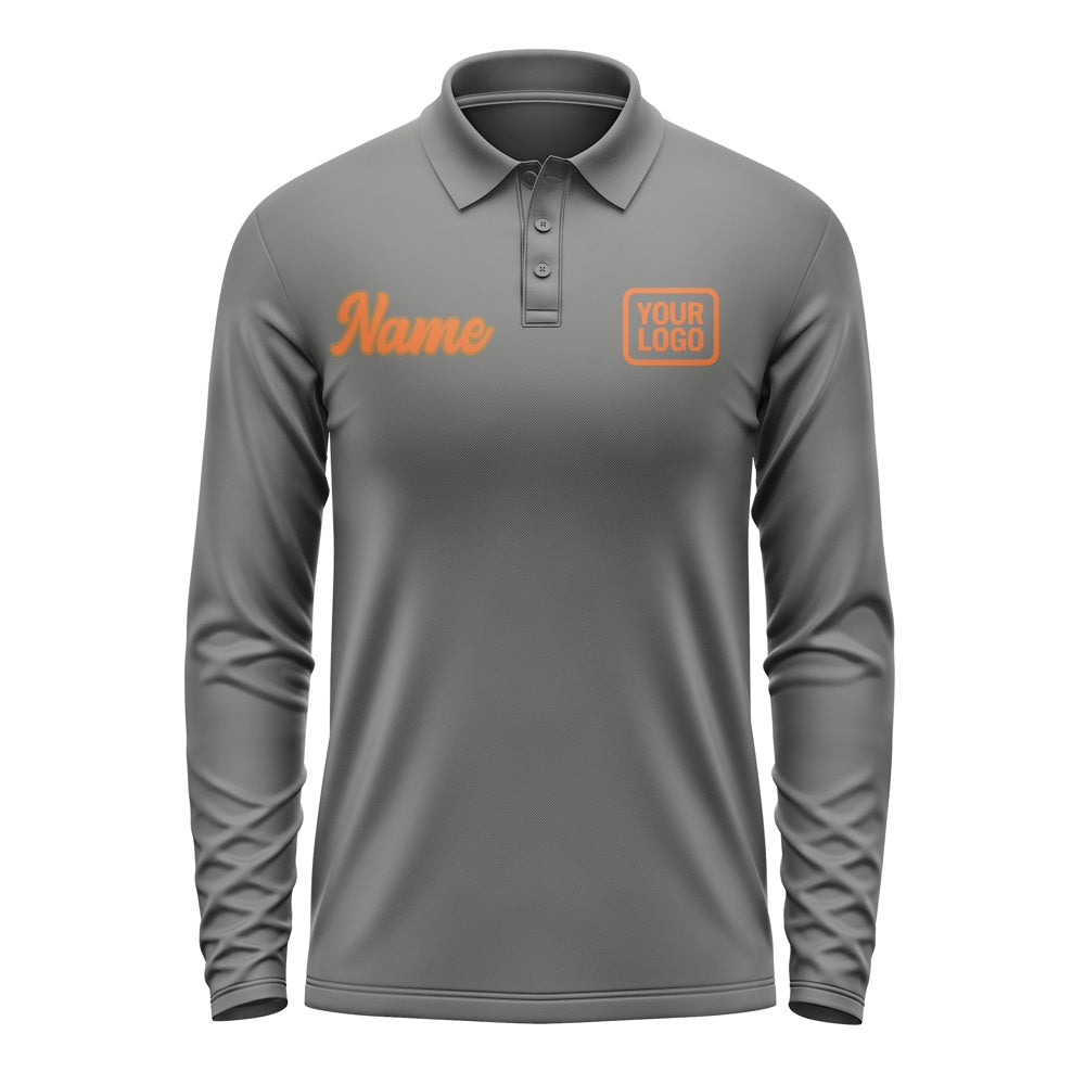 Custom Dark Grey Orange Long Sleeve Polo Shirt