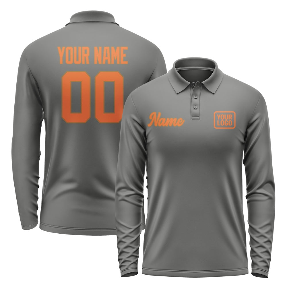 Custom Dark Grey Orange Long Sleeve Polo Shirt