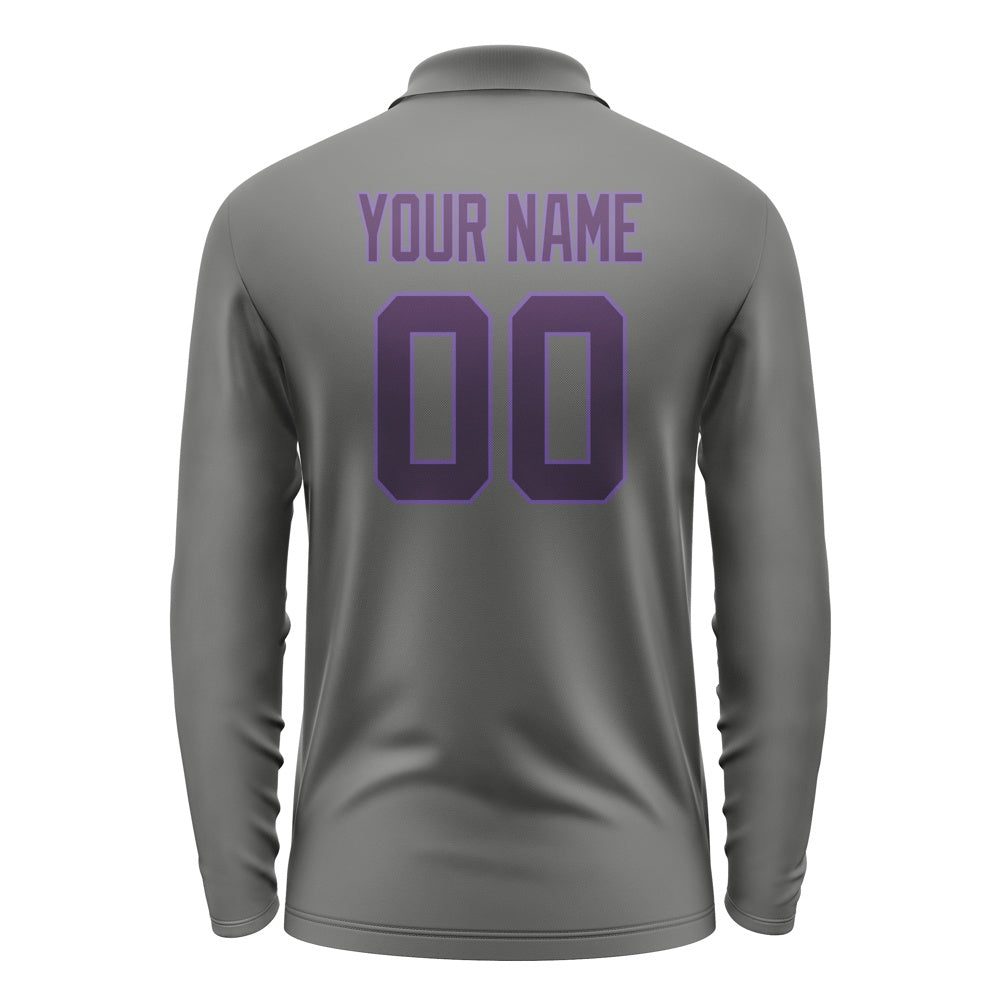 Custom Dark Grey Purple Long Sleeve Polo Shirt