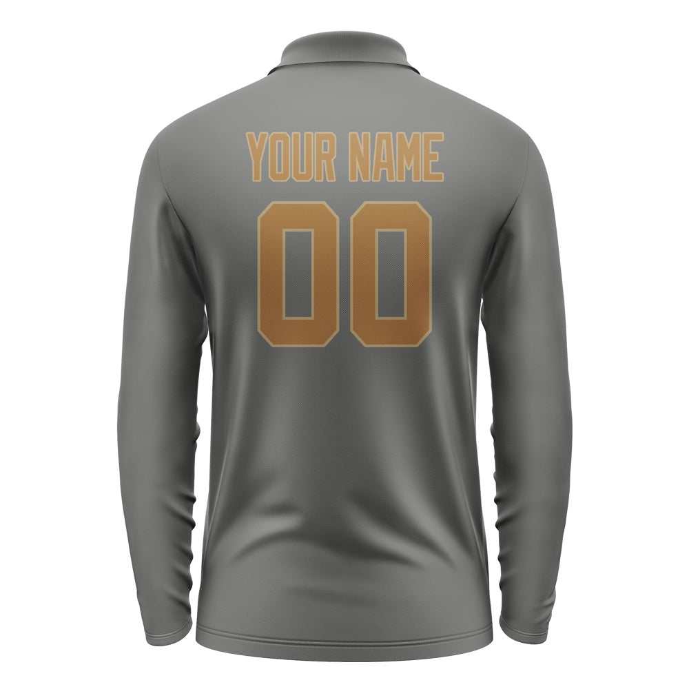 Custom Dark Grey Khaki Long Sleeve Polo Shirt