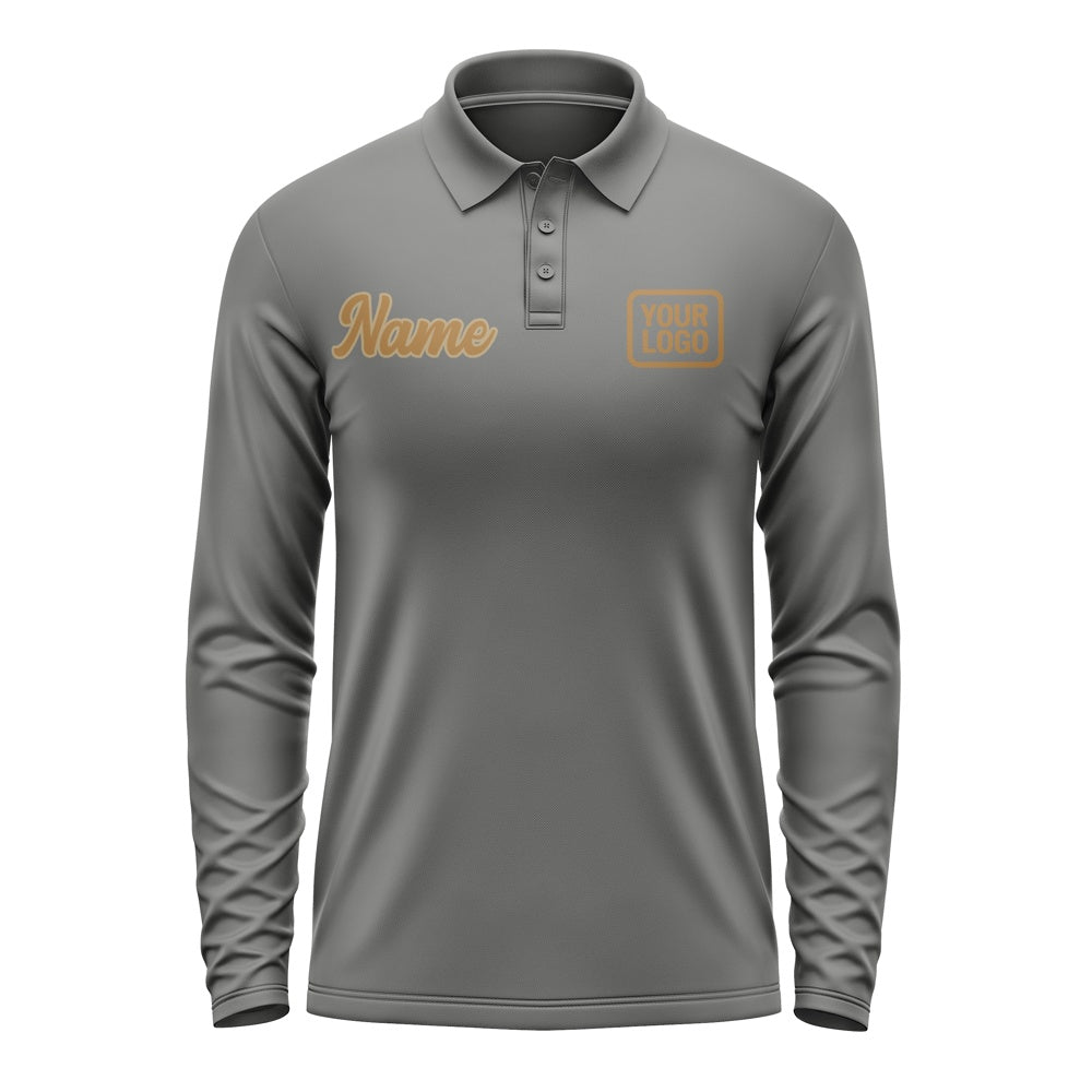 Custom Dark Grey Khaki Long Sleeve Polo Shirt