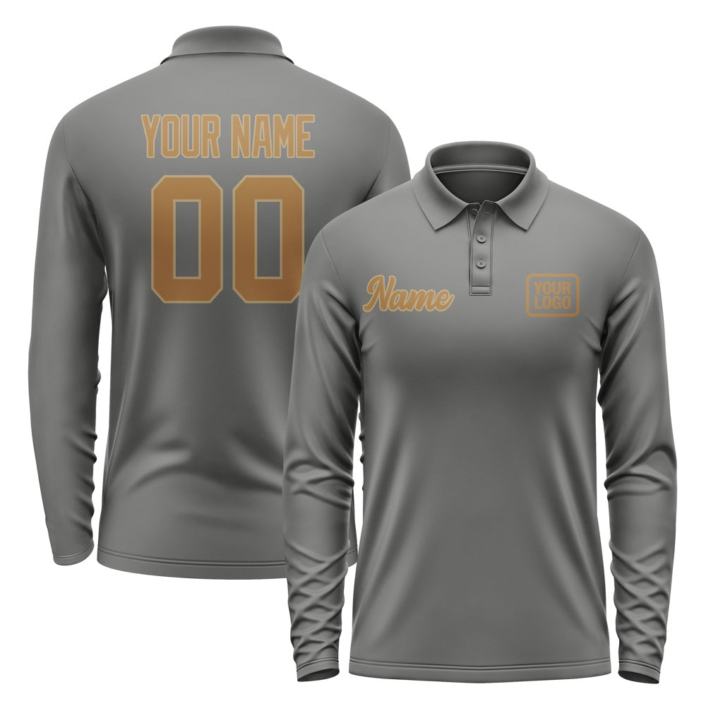 Custom Dark Grey Khaki Long Sleeve Polo Shirt