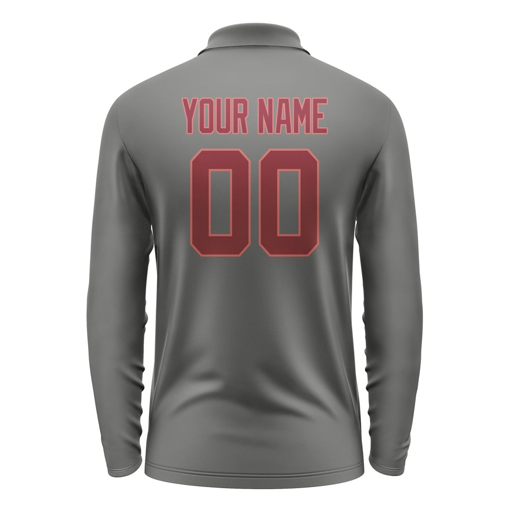 Custom Dark Grey Crimson Red Long Sleeve Polo Shirt
