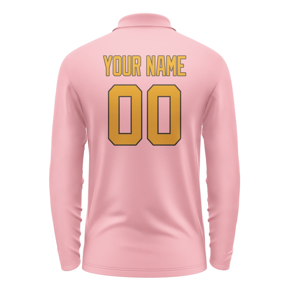 Custom Light Pink Yellow Long Sleeve Polo Shirt