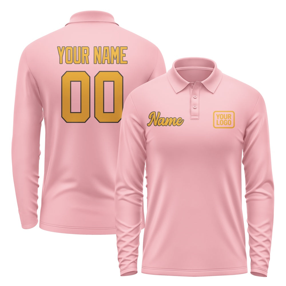 Custom Light Pink Yellow Long Sleeve Polo Shirt