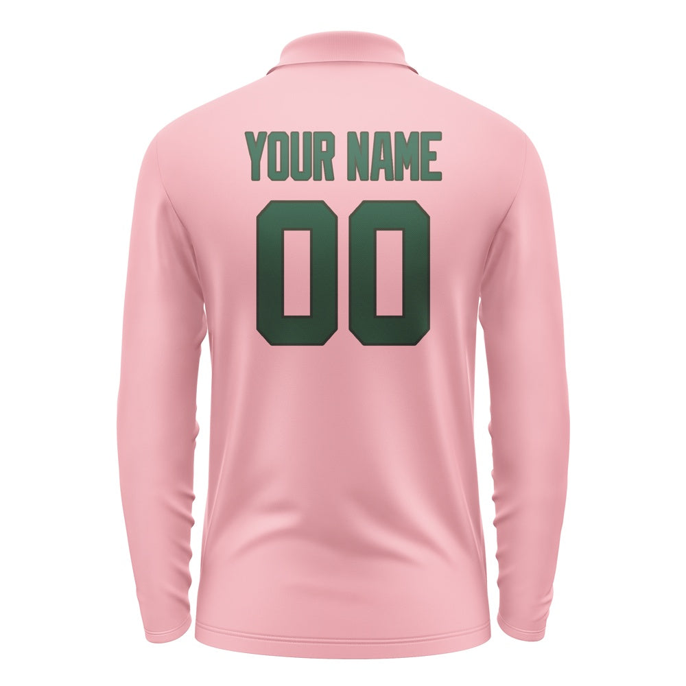 Custom Light Pink Green Long Sleeve Polo Shirt
