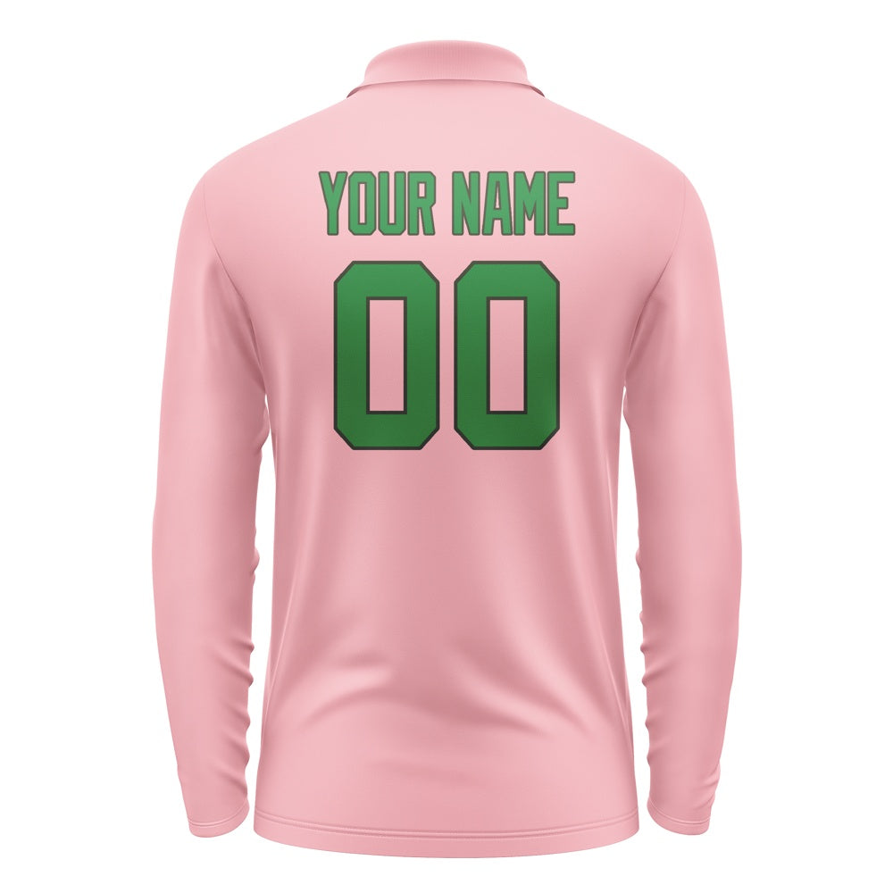 Custom Light Pink Emerald Green Long Sleeve Polo Shirt