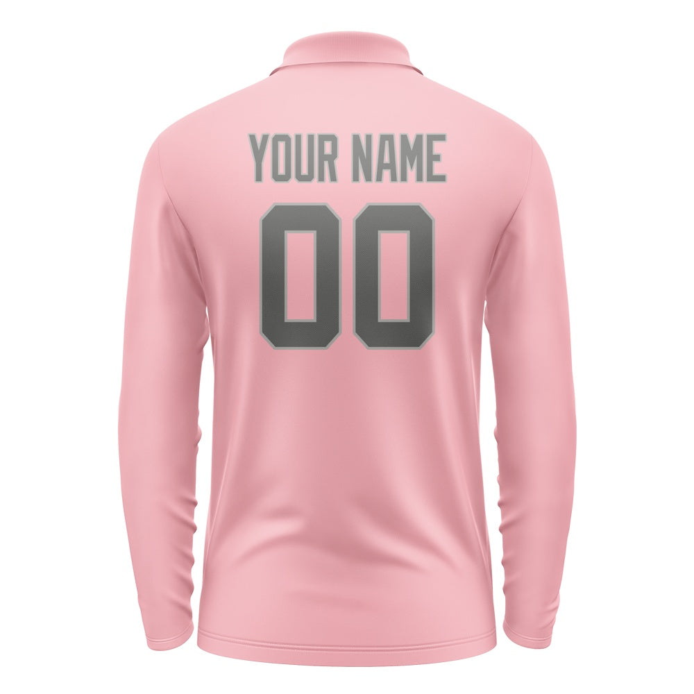 Custom Light Pink Dark Grey Long Sleeve Polo Shirt