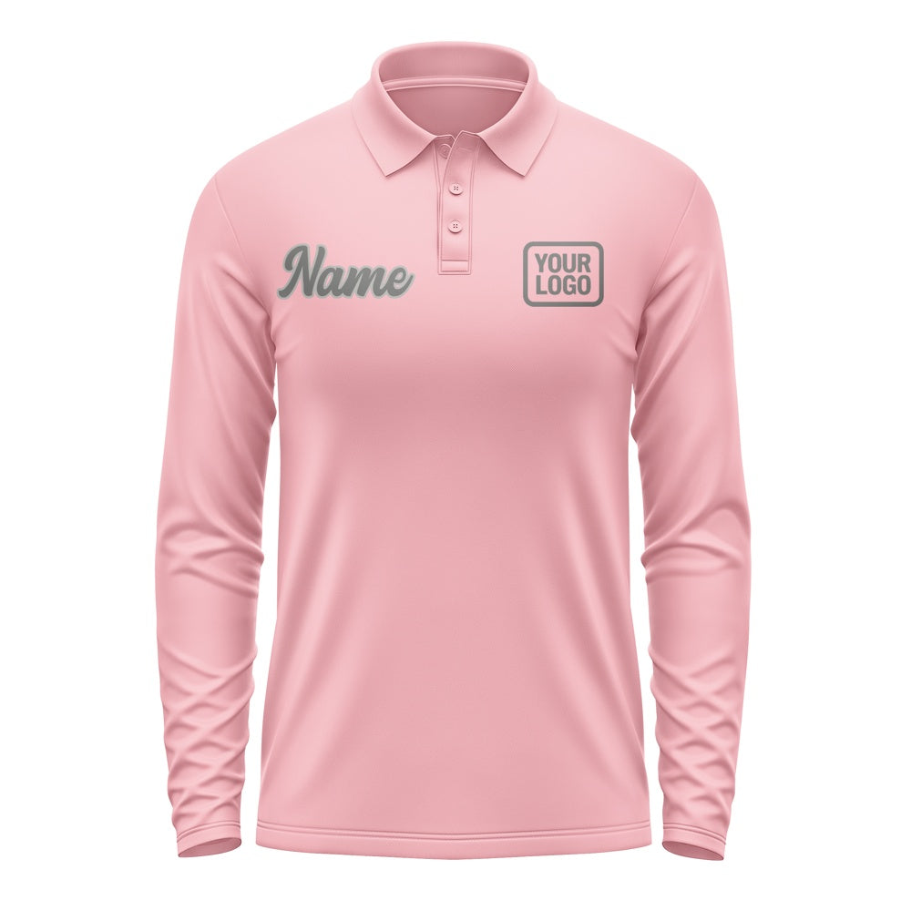 Custom Light Pink Dark Grey Long Sleeve Polo Shirt