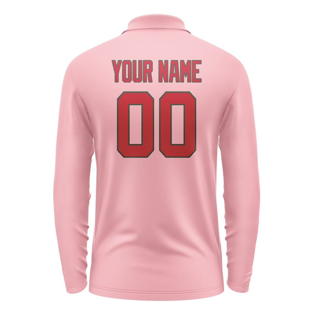 Custom Light Pink Red Long Sleeve Polo Shirt