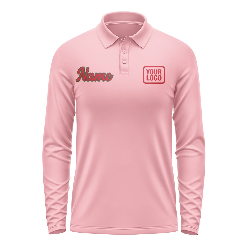Custom Light Pink Red Long Sleeve Polo Shirt