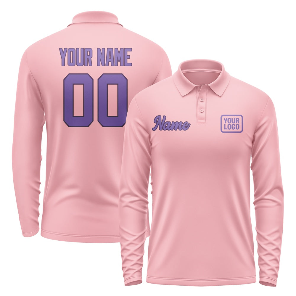 Custom Light Pink Light Purple Long Sleeve Polo Shirt