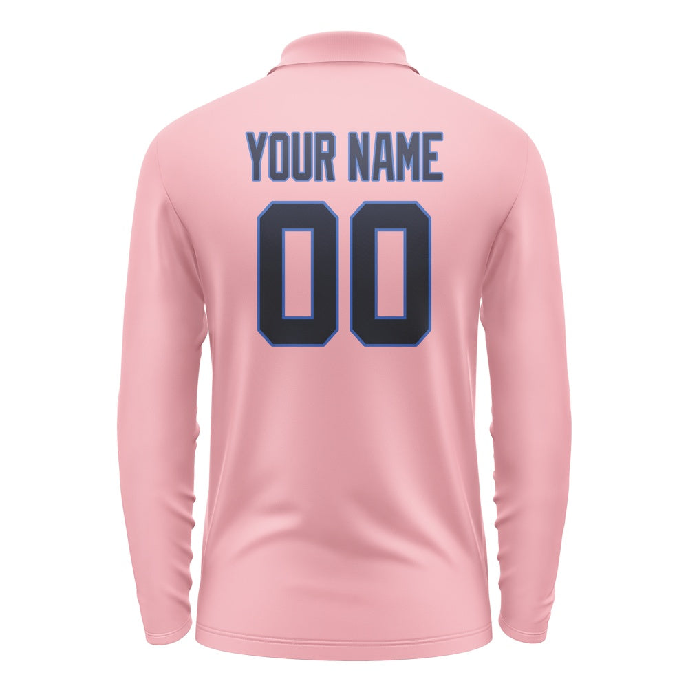 Custom Light Pink Navy Long Sleeve Polo Shirt