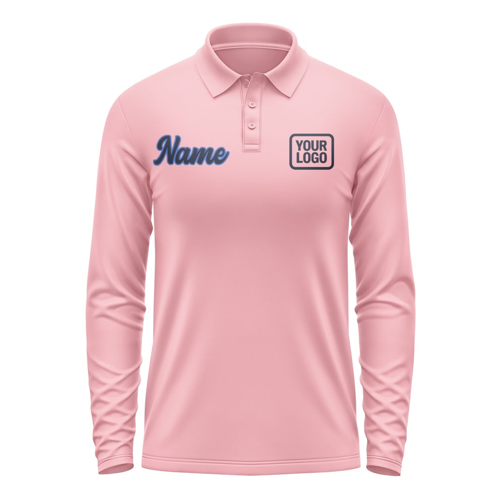 Custom Light Pink Navy Long Sleeve Polo Shirt