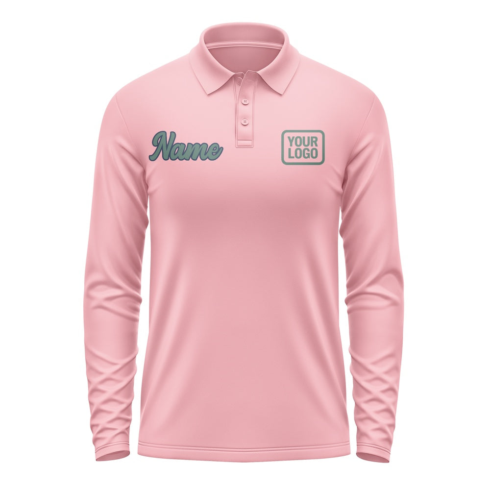 Custom Light Pink Blue Green Long Sleeve Polo Shirt
