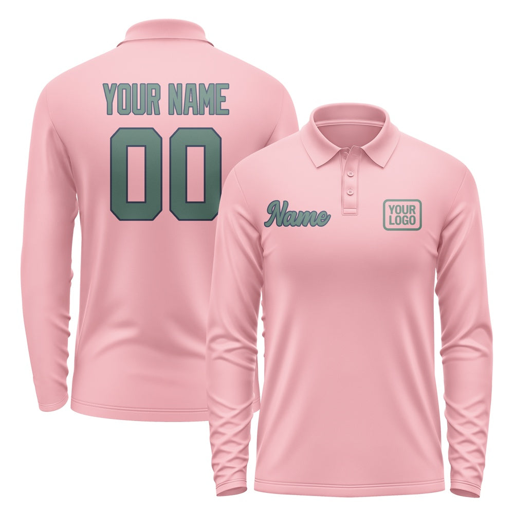 Custom Light Pink Blue Green Long Sleeve Polo Shirt
