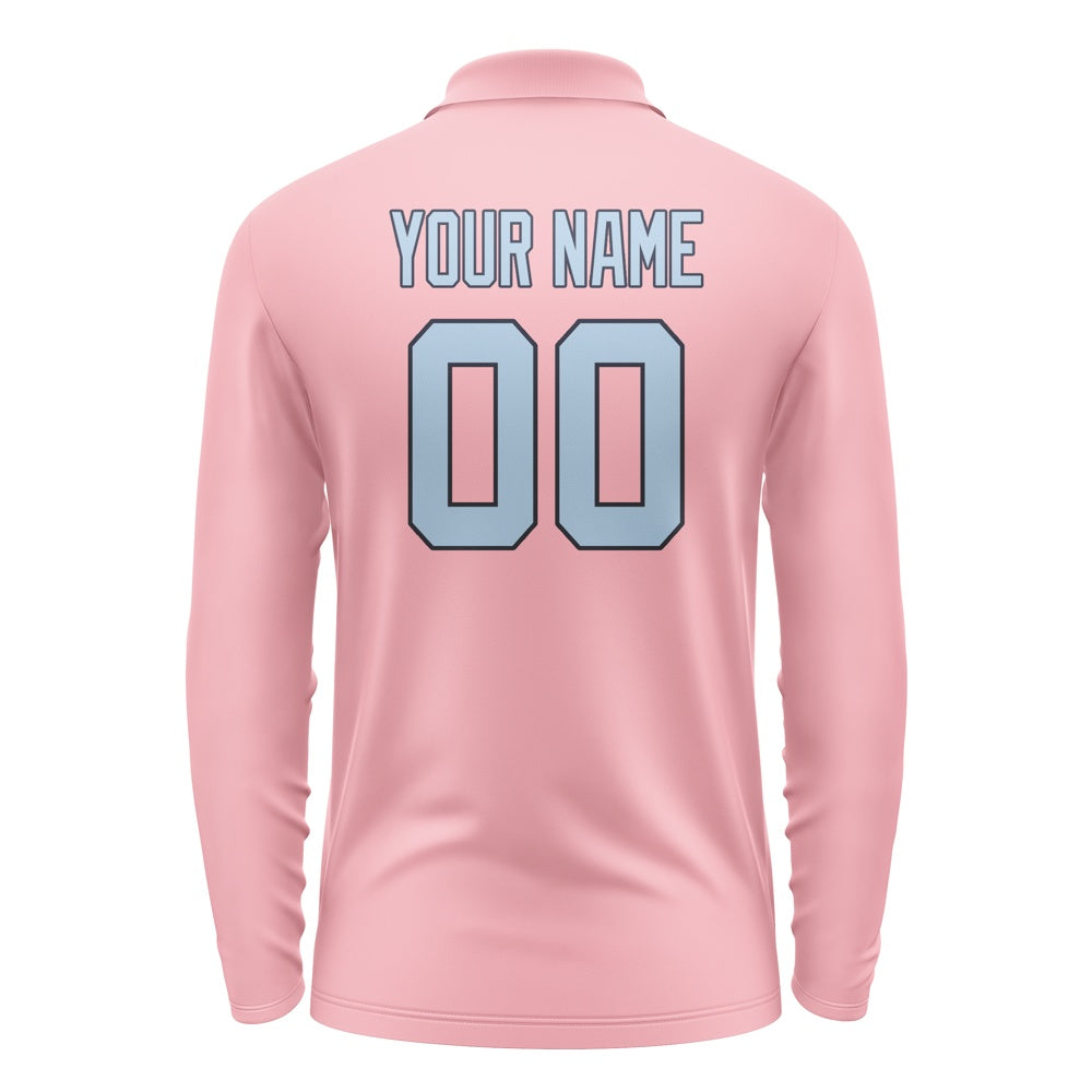 Custom Light Pink Light Blue Long Sleeve Polo Shirt