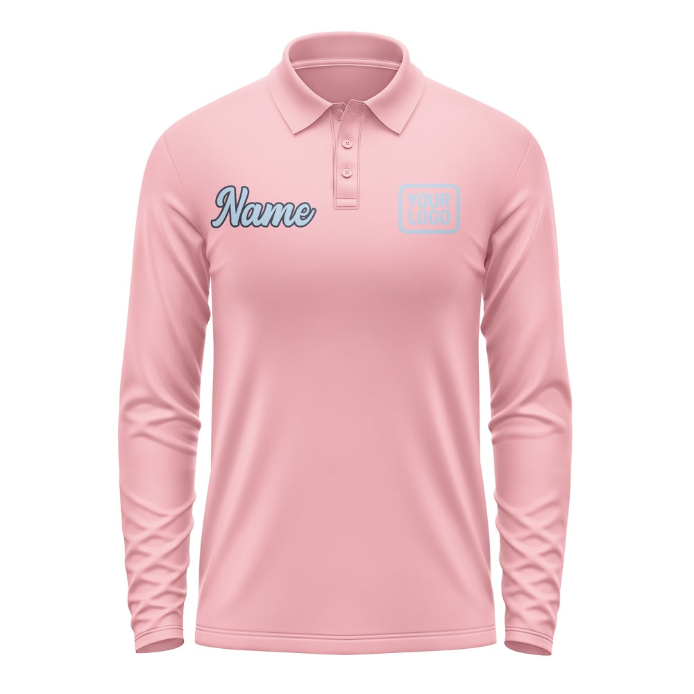 Custom Light Pink Light Blue Long Sleeve Polo Shirt