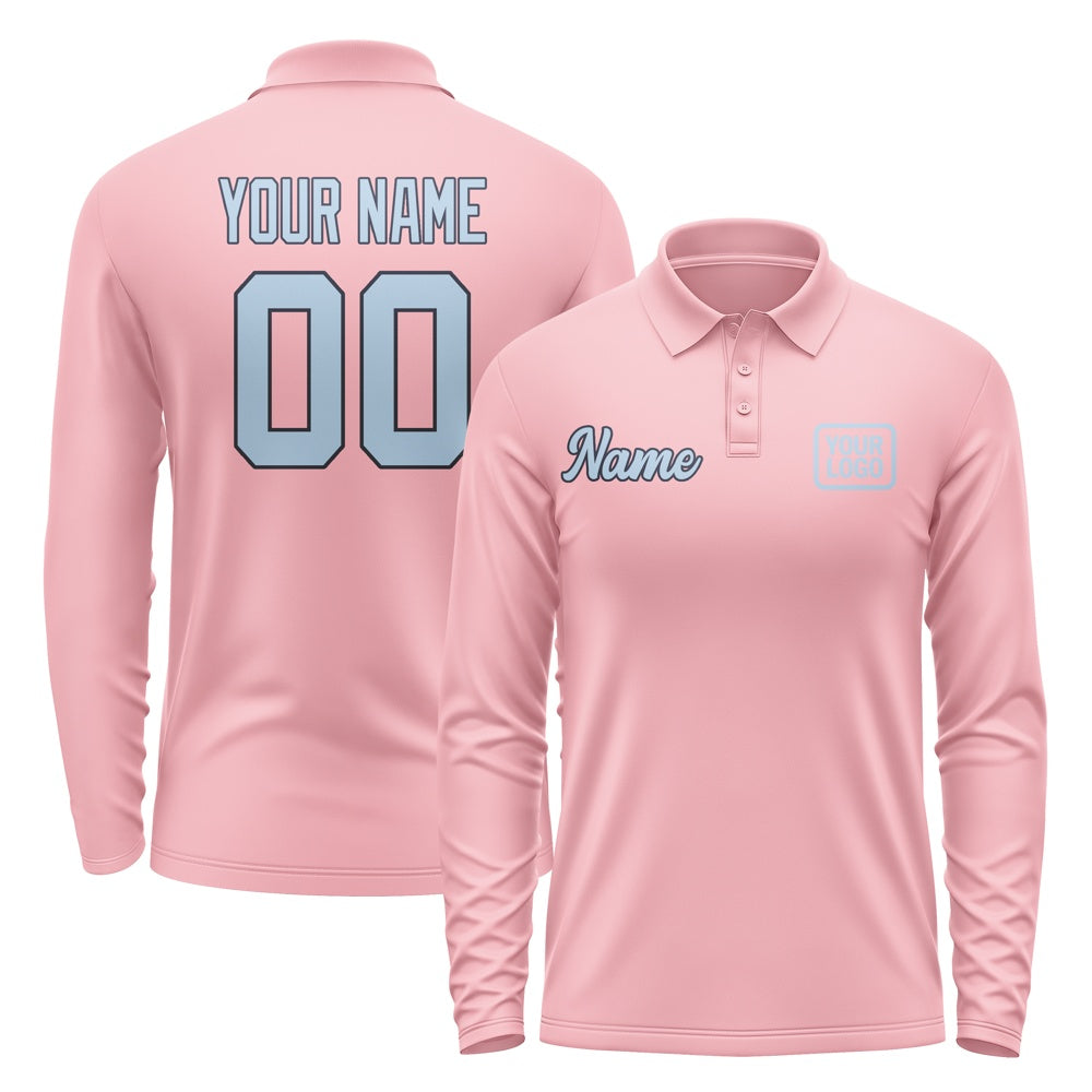 Custom Light Pink Light Blue Long Sleeve Polo Shirt
