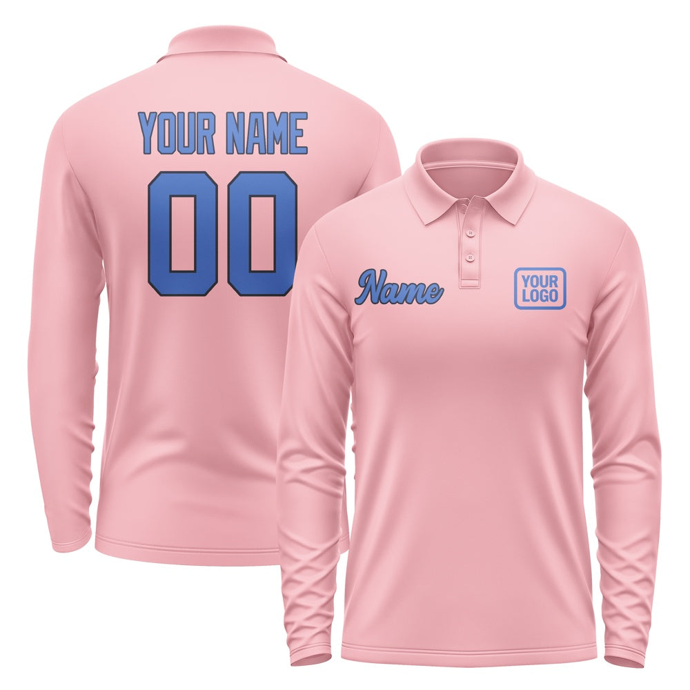 Custom Light Pink Sky Blue Long Sleeve Polo Shirt