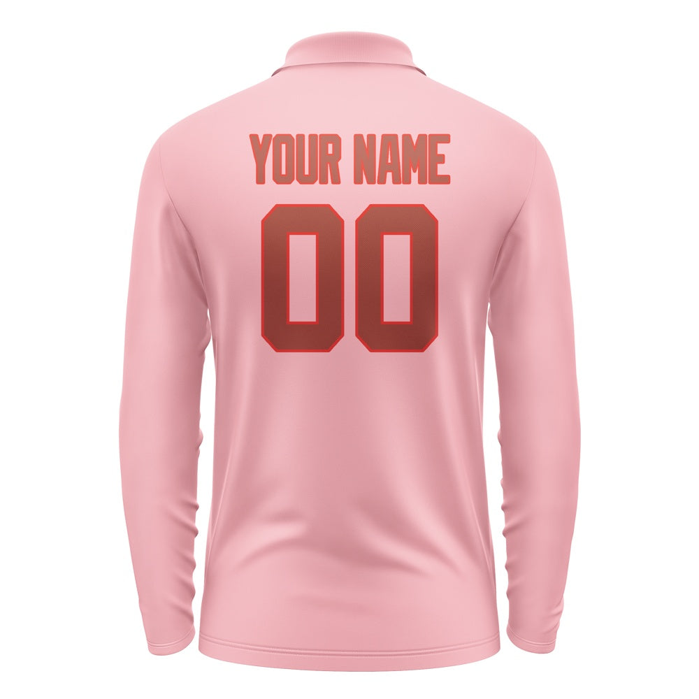 Custom Light Pink Coral Red Long Sleeve Polo Shirt