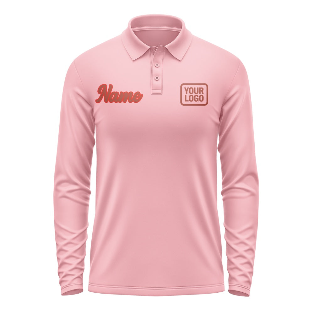 Custom Light Pink Coral Red Long Sleeve Polo Shirt