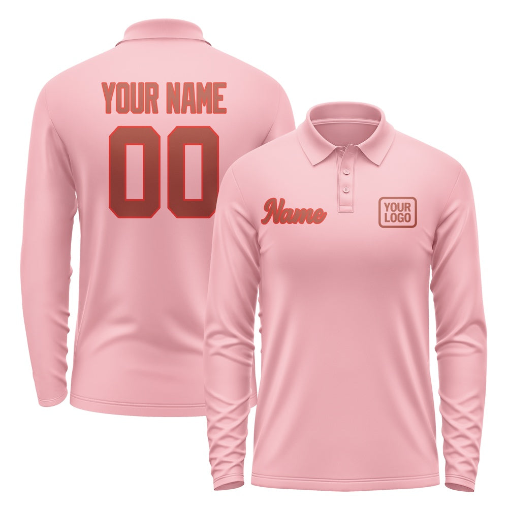 Custom Light Pink Coral Red Long Sleeve Polo Shirt