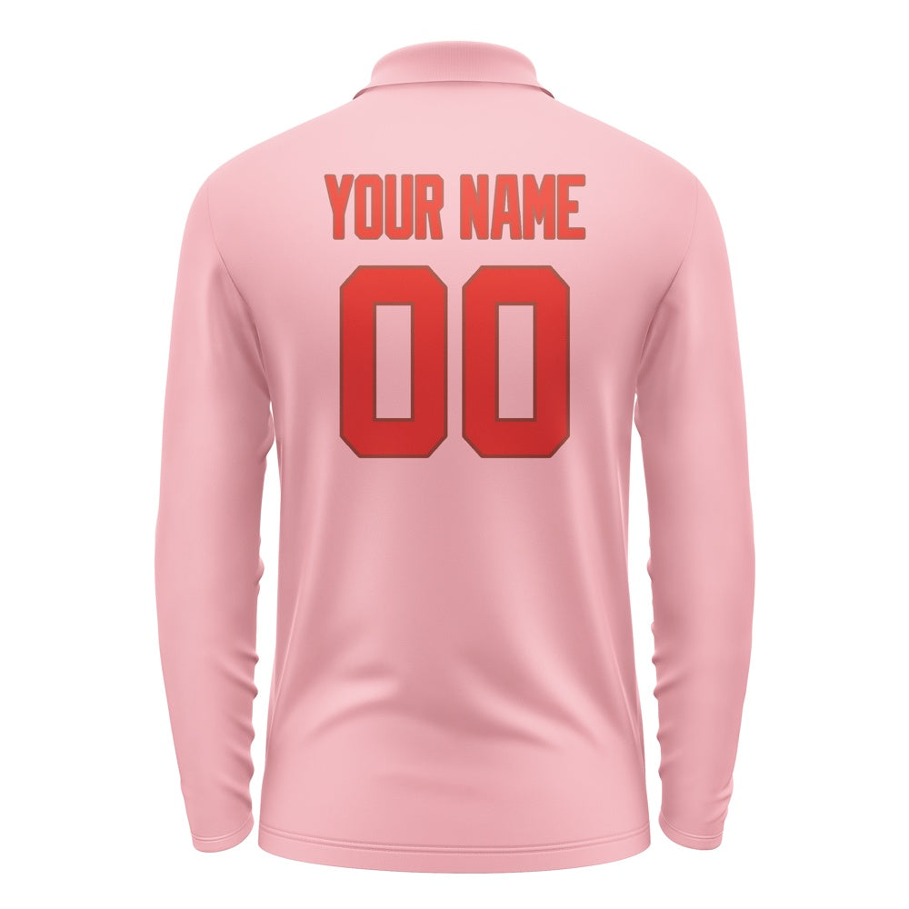 Custom Light Pink Orange Red Long Sleeve Polo Shirt