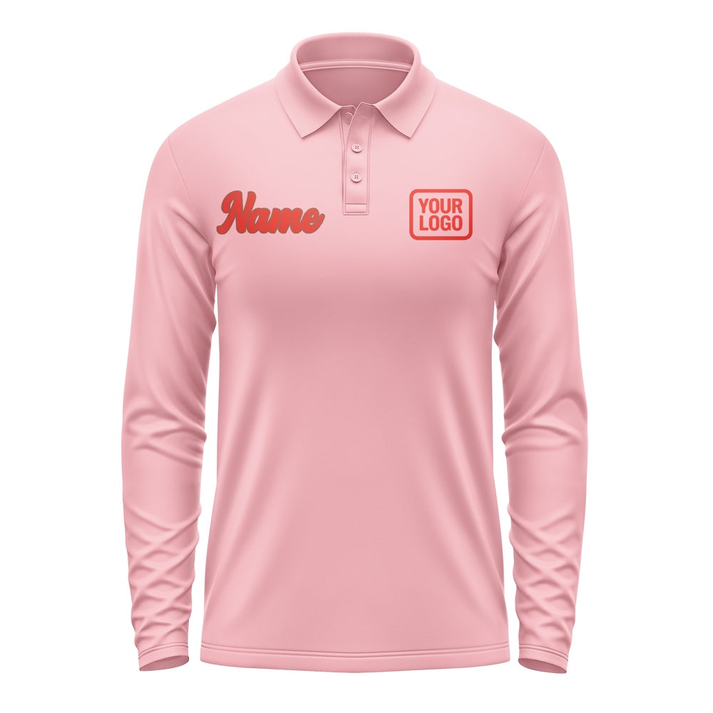 Custom Light Pink Orange Red Long Sleeve Polo Shirt
