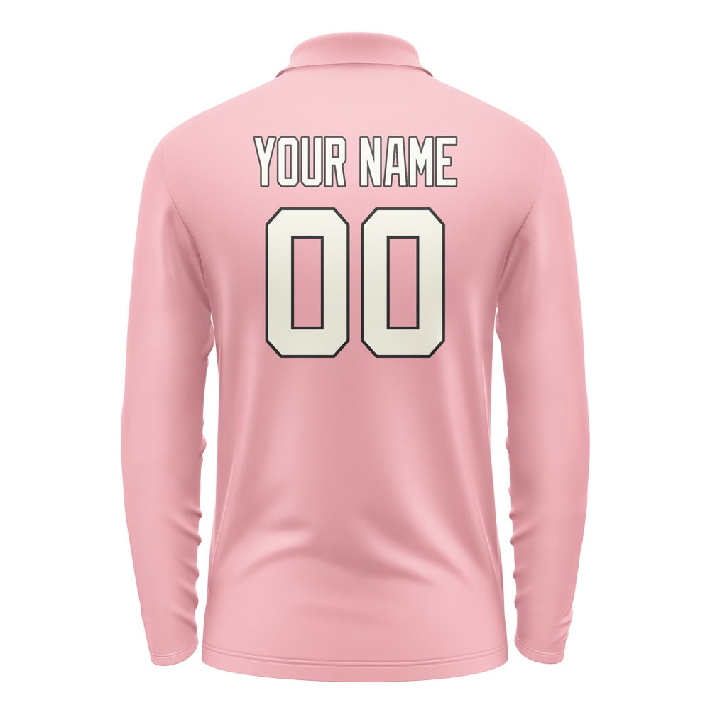 Custom Light Pink Cream Long Sleeve Polo Shirt