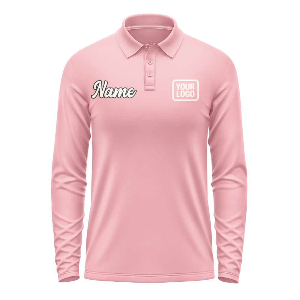 Custom Light Pink Cream Long Sleeve Polo Shirt